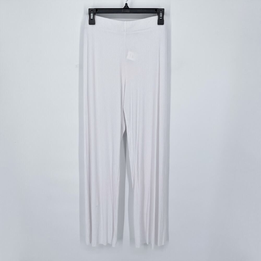 Enza Costa Women's Rayon Wide Leg Pants Elastic Waist NEW Sz M White Rib Knit